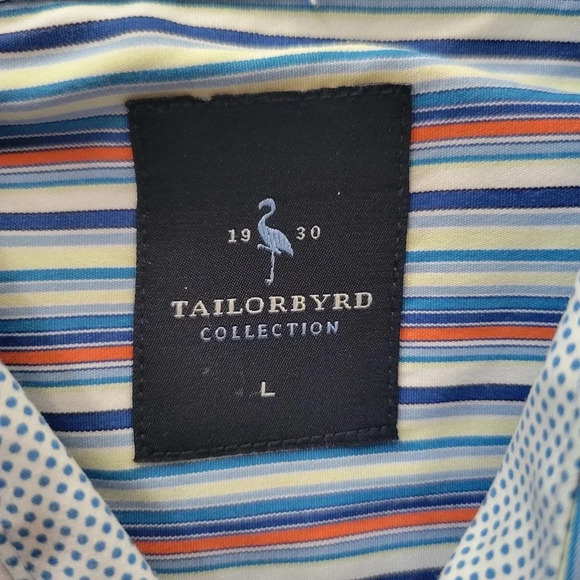 Tailorbyrd Men's Large Striped Button Long Sleeve w/ Contrasting Cuffs - Picture 5 of 11